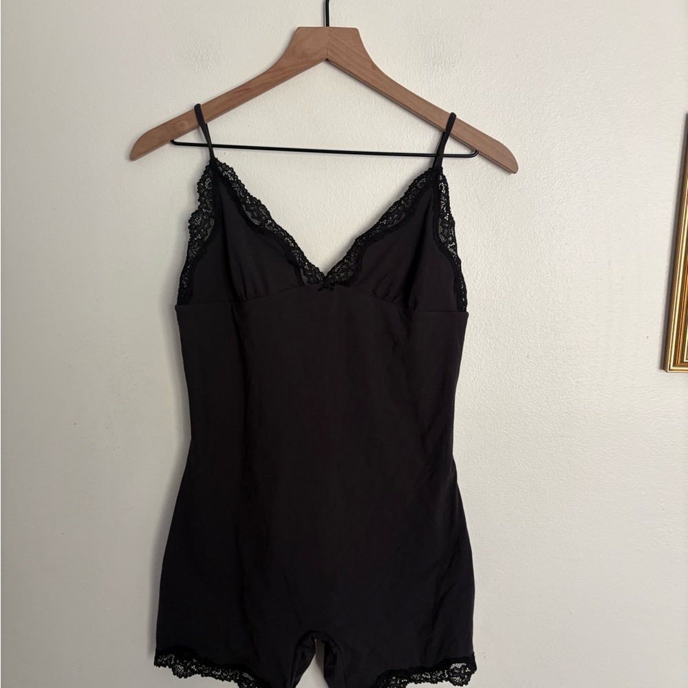 SKIMS Black Lace Trim Fit Everybody Black Boy Short Bodysuit Chemise Women XL BD